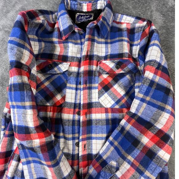 Jack South Jacket Mens Large Flannel Shirt Plaid Fleece Lining Shacket New York - Picture 11 of 13